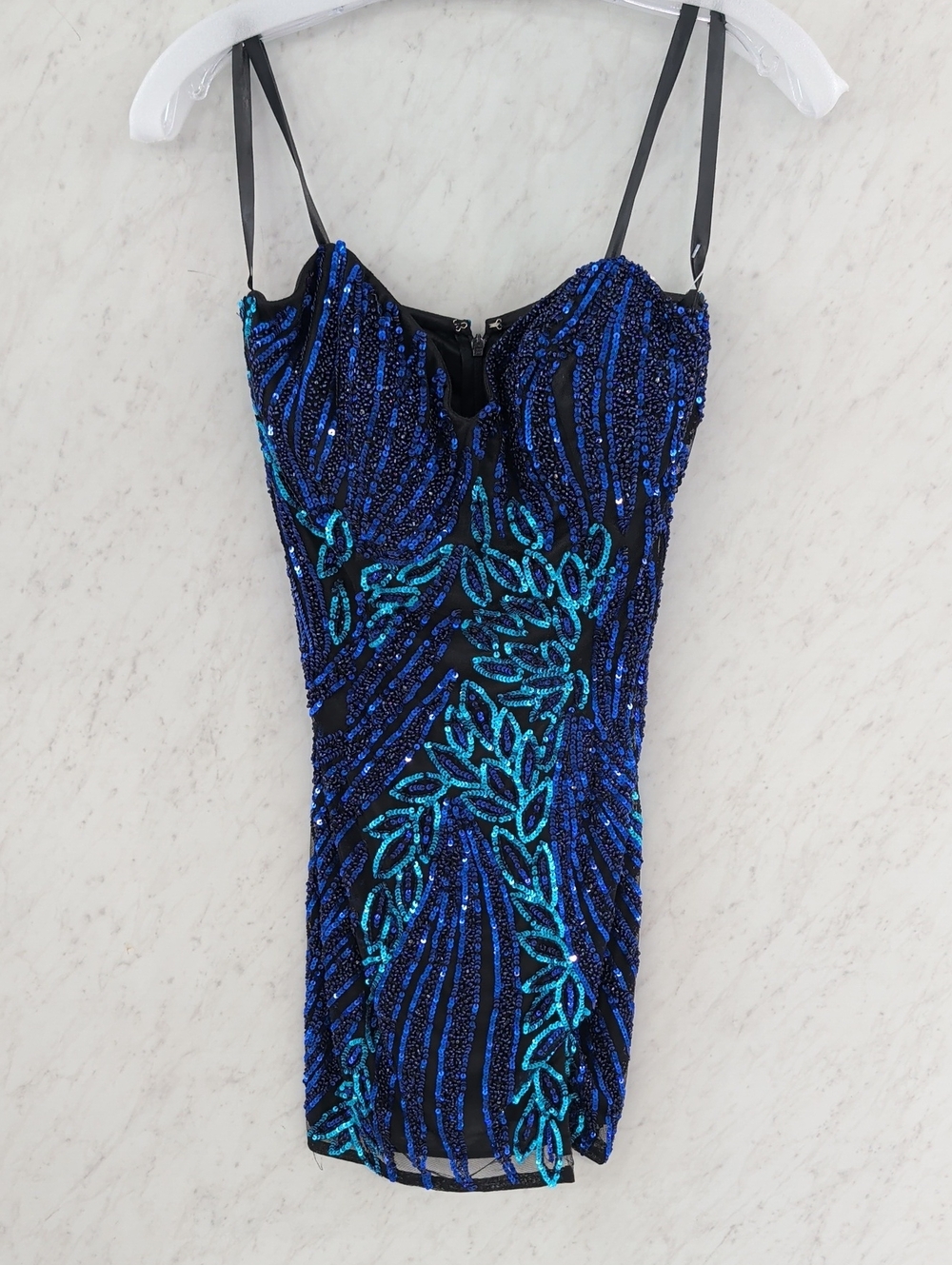 Primavera Couture Blue & Teal Sequin Mini Dress